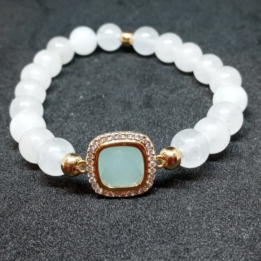 Stretchy Moonstone bracelet with rhinestone accent